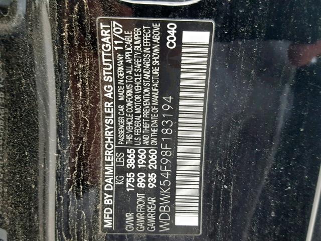 WDBWK54F98F183194 - 2008 MERCEDES-BENZ SLK 280 BLACK photo 10