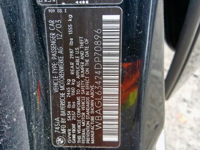 WBAGL63424DP70896 - 2004 BMW 745 I BLACK photo 10