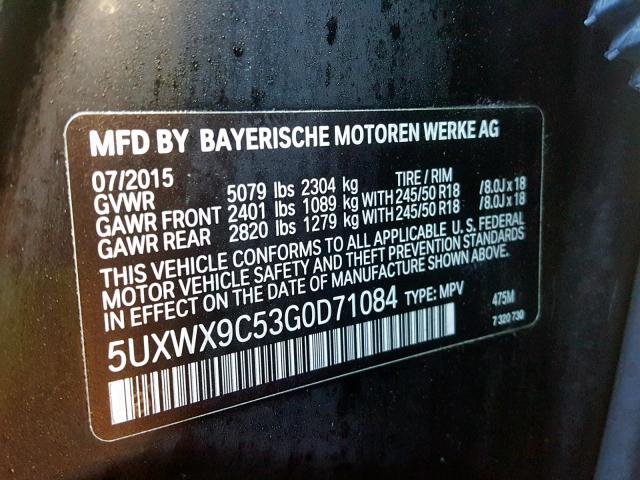 5UXWX9C53G0D71084 - 2016 BMW X3 XDRIVE2 BLACK photo 10