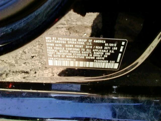 1VWAP7A30CC055114 - 2012 VOLKSWAGEN PASSAT S BLACK photo 10