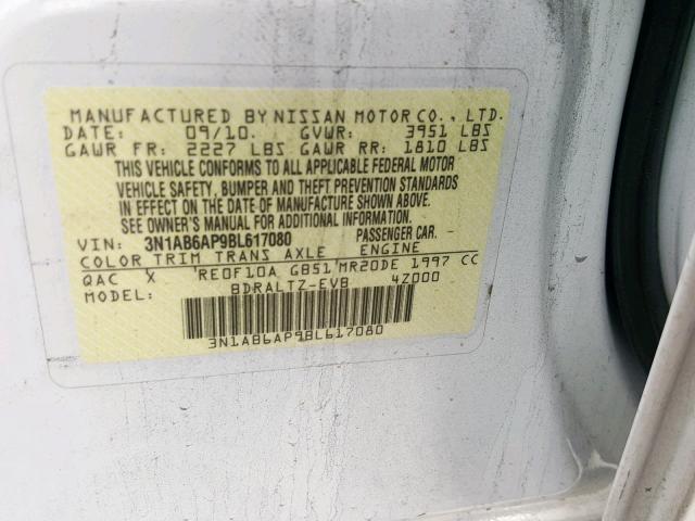 3N1AB6AP9BL617080 - 2011 NISSAN SENTRA 2.0 WHITE photo 10