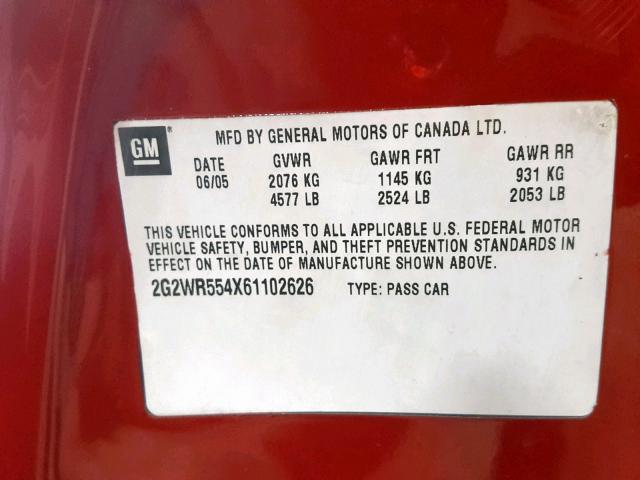 2G2WP552681120922 - 2008 PONTIAC GRAND PRIX RED photo 10