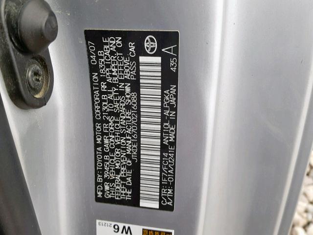 JTKDE167070216088 - 2007 TOYOTA SCION TC ვერცხლისფერი ფოტო 10