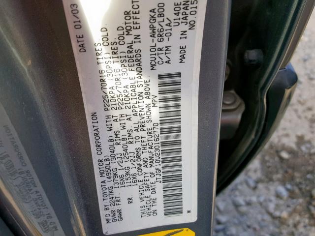 JTJGF10U230162770 - 2003 LEXUS RX 300 GRAY photo 10