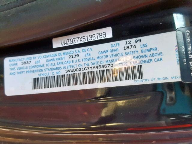 3VWDD21C7YM454570 - 2000 VOLKSWAGEN NEW BEETLE Qara foto 10