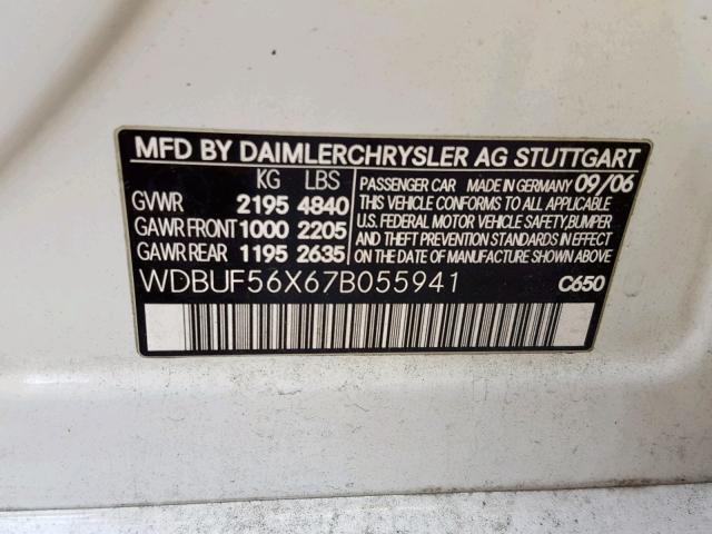 WDBUF56X67B055941 - 2007 MERCEDES-BENZ E 350 WHITE photo 10