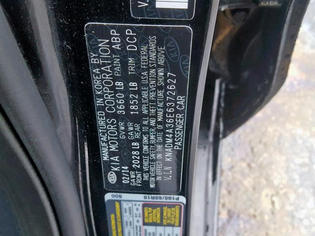 KNADM4A36E6372627 - 2014 KIA RIO LX BLACK photo 10