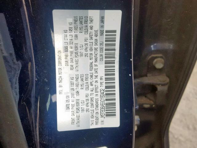 JM3TB38A580160402 - 2008 MAZDA CX-9 BLUE photo 10