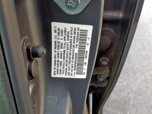 19XFB2F96CE304208 - 2012 HONDA CIVIC EXL GRAY photo 10