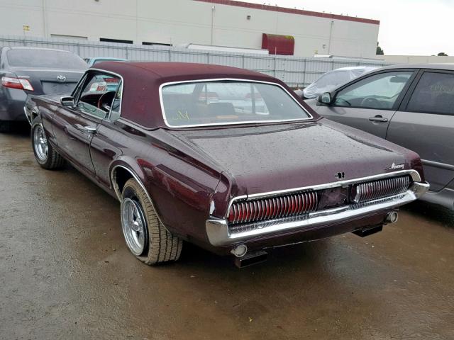 7F91S603673 - 1967 MERCURY COUGAR BURGUNDY photo 3