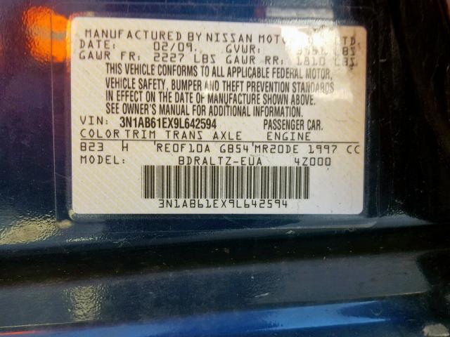 3N1AB61EX9L642594 - 2009 NISSAN SENTRA 2.0 BLUE photo 10