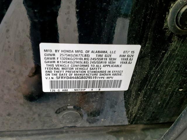 5FRYD4H48GB029519 - 2016 ACURA MDX TECHNO BLACK photo 10