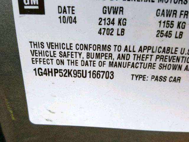 1G4HP52K95U166703 - 2005 BUICK LESABRE CU GRAY photo 10