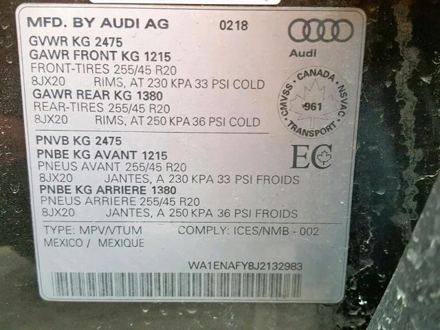 WA1ENAFY8J2132983 - 2018 AUDI Q5 PROGRES GRAY photo 10