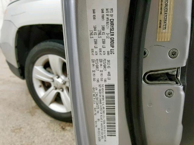 1C4NJCBA7CD647275 - 2012 JEEP COMPASS SP ნაცრისფერი ფოტო 10