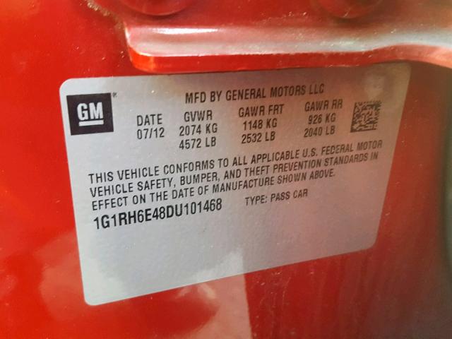 1G1RH6E48DU101468 - 2013 CHEVROLET VOLT RED photo 10