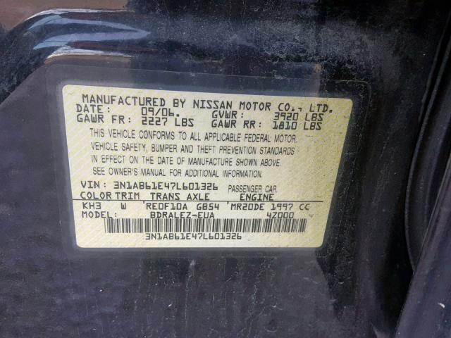 3N1AB61E47L601326 - 2007 NISSAN SENTRA 2.0 BLACK photo 10