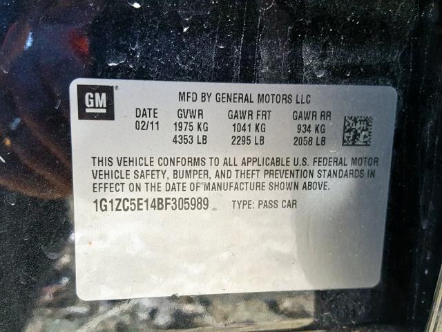 1G1ZC5E14BF305989 - 2011 CHEVROLET MALIBU 1LT 黑色 照片 10