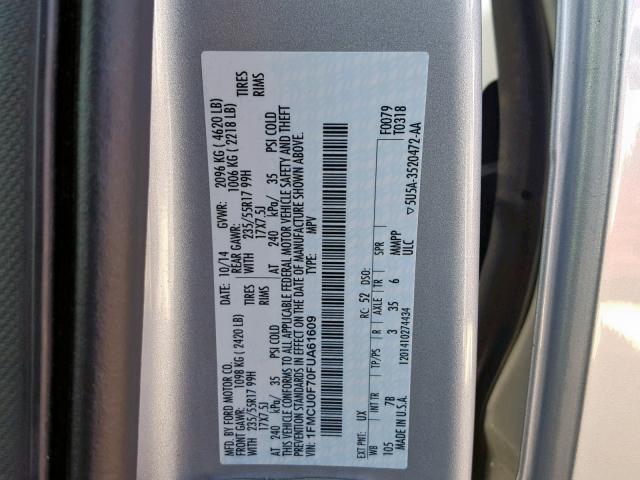 1FMCU0F70FUA61609 - 2015 FORD ESCAPE S SILVER photo 10