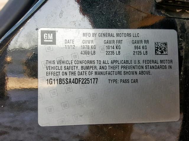 1G11B5SA4DF225177 - 2013 CHEVROLET MALIBU LS Қара фото 10