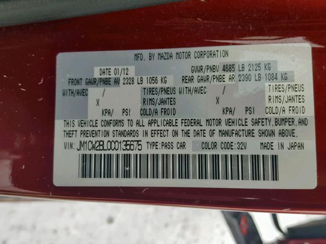 JM1CW2BL0C0135675 - 2012 MAZDA 5 RED photo 10