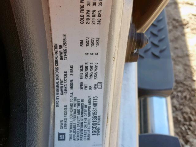 1GCDS136158140715 - 2005 CHEVROLET COLORADO GRAY photo 10