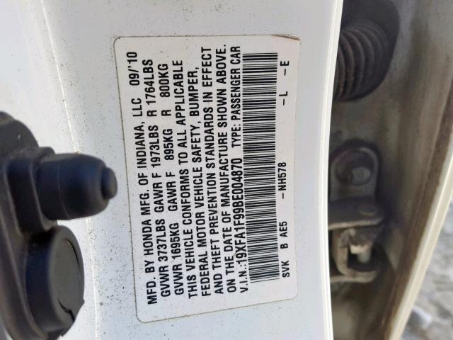 19XFA1F99BE004870 - 2011 HONDA CIVIC EXL WHITE photo 10