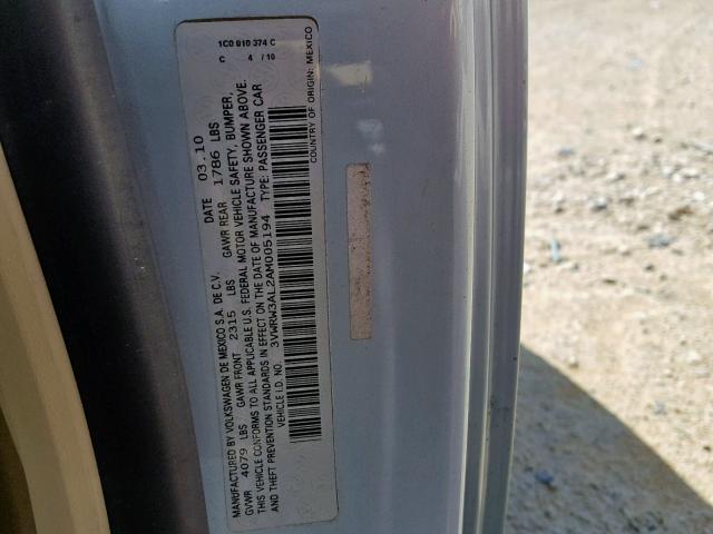 3VWRW3AL2AM005194 - 2010 VOLKSWAGEN NEW BEETLE BLUE photo 10