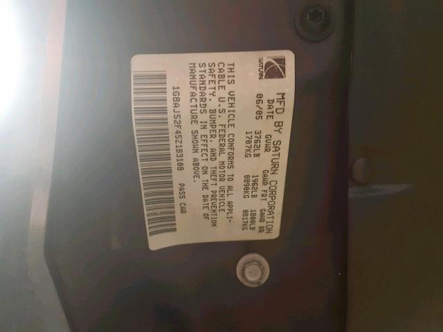 1G8AJ52F45Z183108 - 2005 SATURN ION LEVEL GRAY photo 10