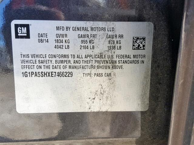 1G1PA5SHXE7466229 - 2014 CHEVROLET CRUZE LS GRAY photo 10