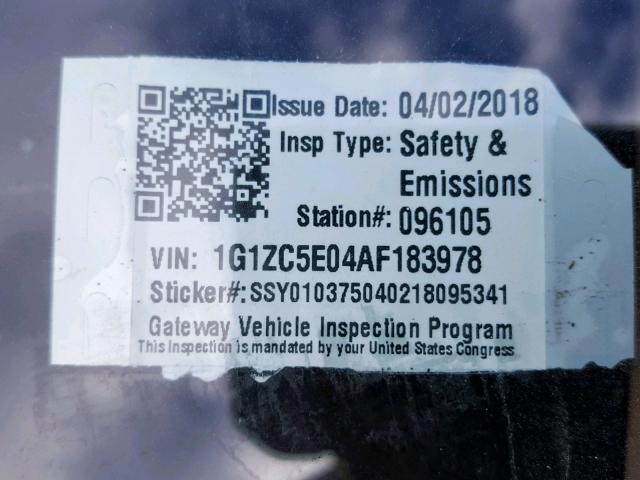 1G1ZC5E04AF183978 - 2010 CHEVROLET MALIBU 1LT ნაცრისფერი ფოტო 10