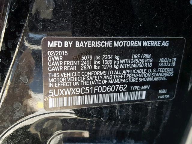 5UXWX9C51F0D60762 - 2015 BMW X3 XDRIVE2 BLACK photo 10