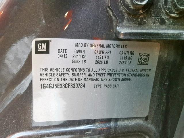 1G4GJ5E38CF330784 - 2012 BUICK LACROSSE T SILVER photo 10