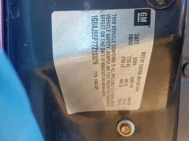 1G8AJ55F77Z133219 - 2007 SATURN ION LEVEL BURGUNDY photo 10