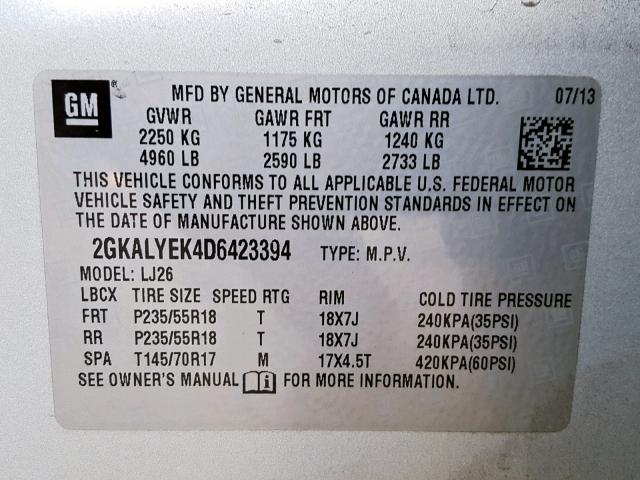 2GKALYEK4D6423394 - 2013 GMC TERRAIN DE SILVER photo 10