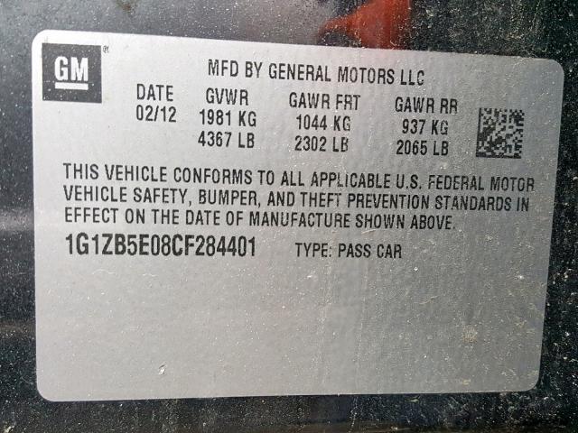 1G1ZB5E08CF284401 - 2012 CHEVROLET MALIBU LS BLACK photo 10