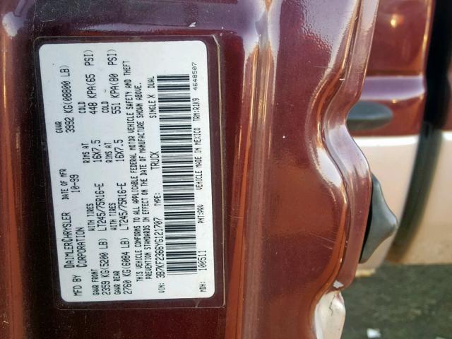 3B7KF2366YG121707 - 2000 DODGE RAM 2500 MAROON photo 10