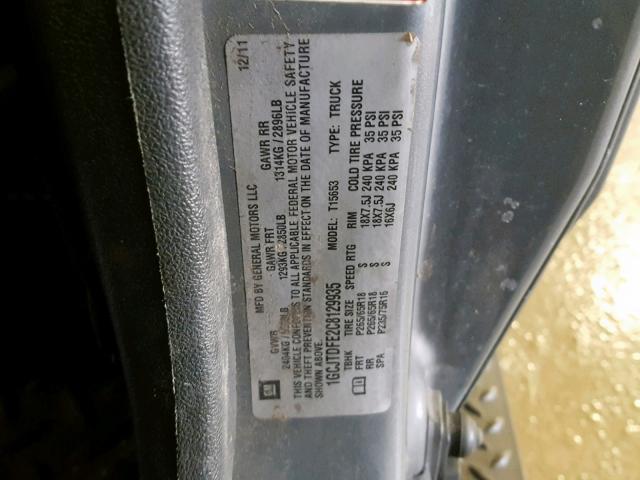 1GCJTDFE2C8129935 - 2012 CHEVROLET COLORADO L GRAY photo 10