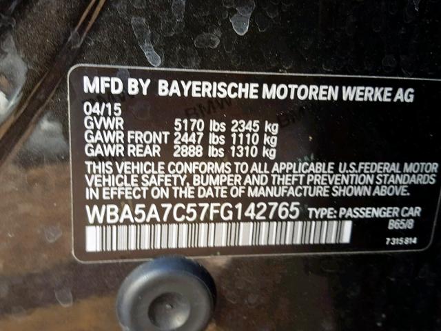 WBA5A7C57FG142765 - 2015 BMW 528 XI BLACK photo 10
