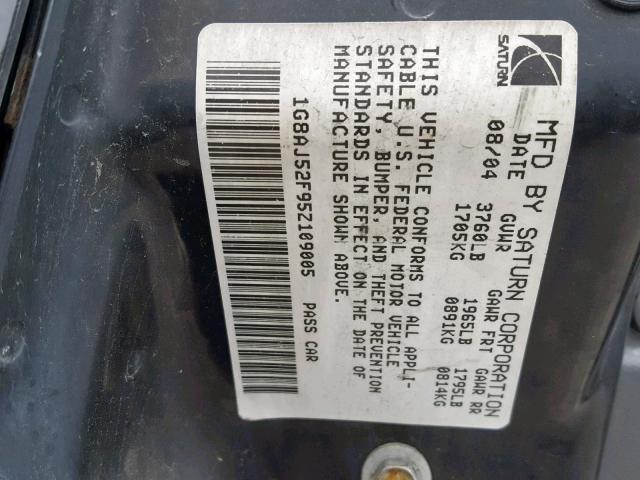 1G8AJ52F95Z109005 - 2005 SATURN ION LEVEL BLACK photo 10