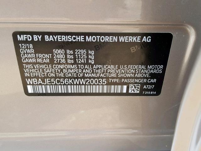 WBAJE5C56KWW20035 - 2019 BMW 540 I BEIGE photo 10
