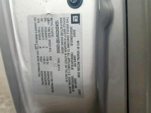 1GNDV23W18D105690 - 2008 CHEVROLET UPLANDER L Gümüş foto 10