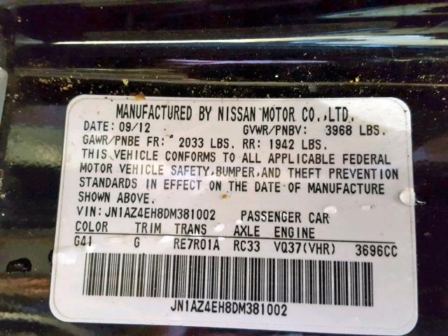 JN1AZ4EH8DM381002 - 2013 NISSAN 370Z BASE BLACK photo 10