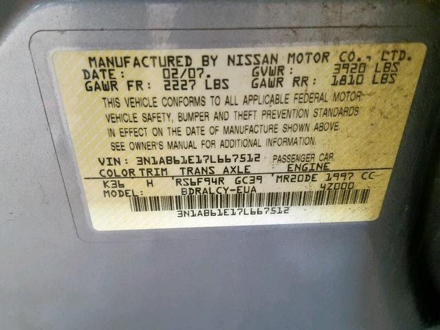 3N1AB61E17L667512 - 2007 NISSAN SENTRA 2.0 GRAY photo 10