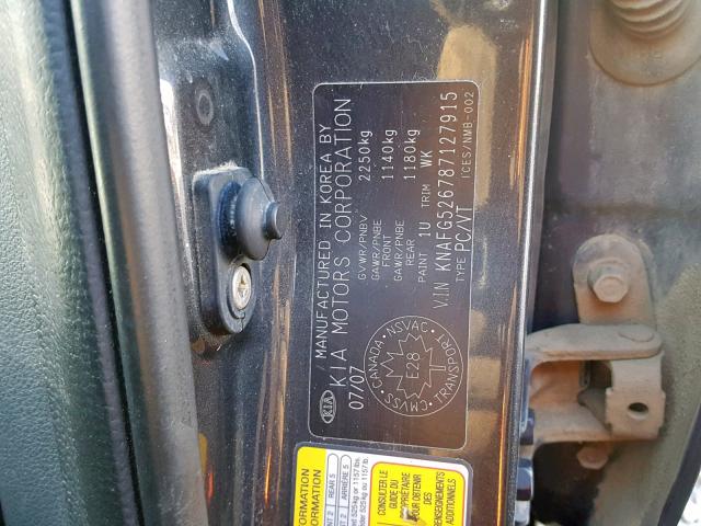 KNAFG526787127915 - 2008 KIA RONDO LX GRAY photo 10