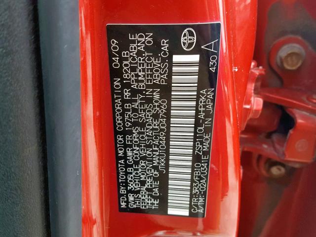 JTKKU10449J047960 - 2009 TOYOTA SCION XD RED photo 10