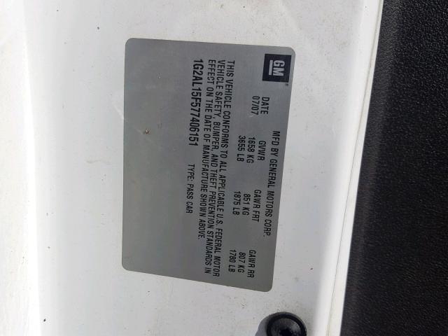 1G2AL15F577406151 - 2007 PONTIAC G5 WHITE photo 10