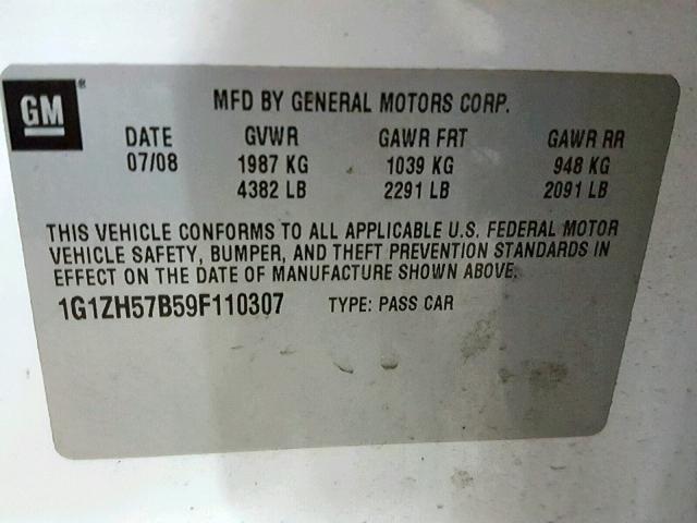 1G1ZH57B59F110307 - 2009 CHEVROLET MALIBU 1LT 白色 照片 10