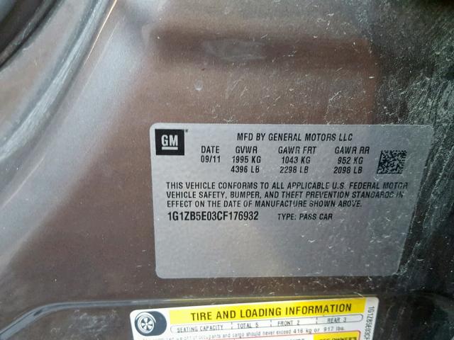 1G1ZB5E03CF176932 - 2012 CHEVROLET MALIBU LS BROWN photo 10