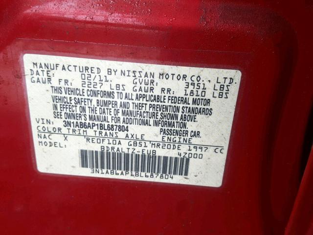 3N1AB6AP1BL687804 - 2011 NISSAN SENTRA 2.0 RED photo 10